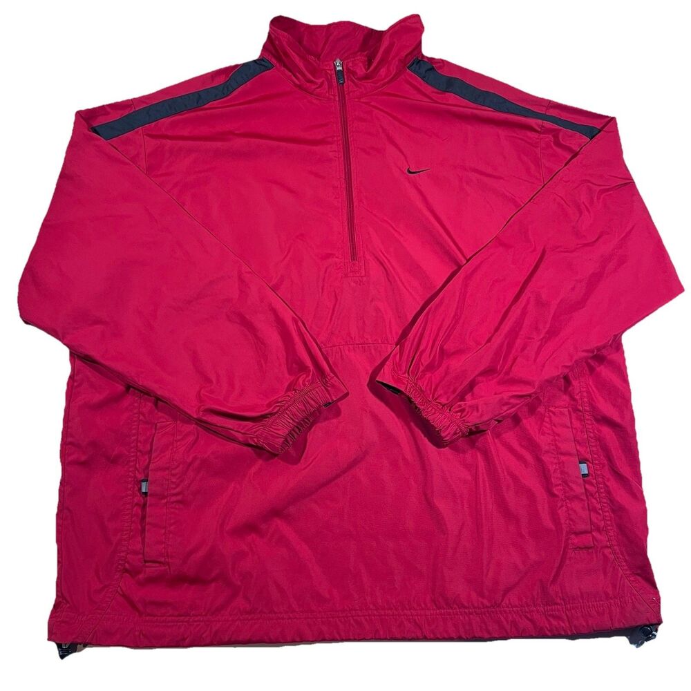 Nike Red 1/2 Zip Windbreaker Anorak Jacket Kangaroo Pouch Y2K Men's XXL